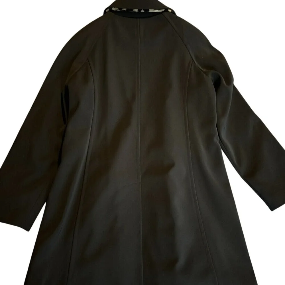 London Fog‎ Womens Black Trench Coat Detachable Leopard Scarf Small 31in Length